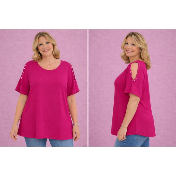 Nyitott gyöngyös ujjú blúz -KIRÁLYKÉK- 50-58 méret