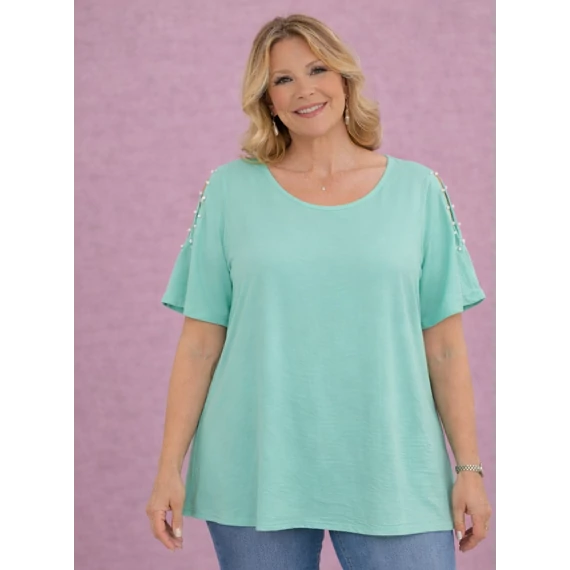 Nyitott gyöngyös ujjú blúz -MENTA- 50-58 méret