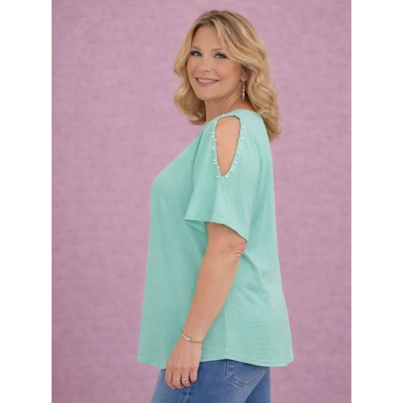 Nyitott gyöngyös ujjú blúz -MENTA- 50-58 méret