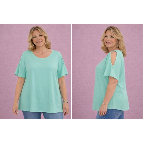 Nyitott gyöngyös ujjú blúz -MENTA- 50-58 méret