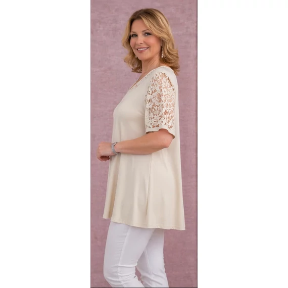 Csipkés ujjú, V-csipke nyakas tunika -BÉZS- 50-60 méret