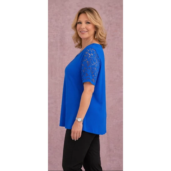 Csipkés ujjú, V-csipke nyakas tunika -KIRÁLYKÉK- 50-60 méret