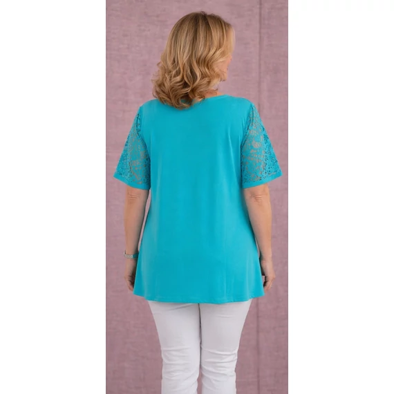 Csipkés ujjú, V-csipke nyakas tunika -TÜRKIZ- 50-60 méret