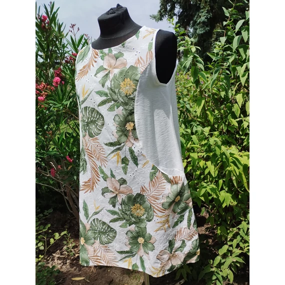 Filodendron mintás, madeira betétes ruha&tunika - ZÖLD - 42-46 méret
