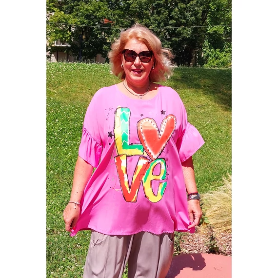 Strasszos LOVE felső  - PINK - 48-54 méret