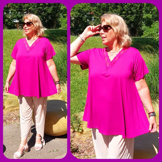 CSIPKE, V-nyakas felső - MAGENTA - 50-58 méret