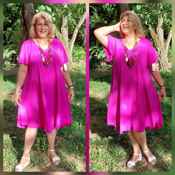 PRAKTIKUS, V-nyakas, flokon egyberuha - FUXIA - 48-54 méret