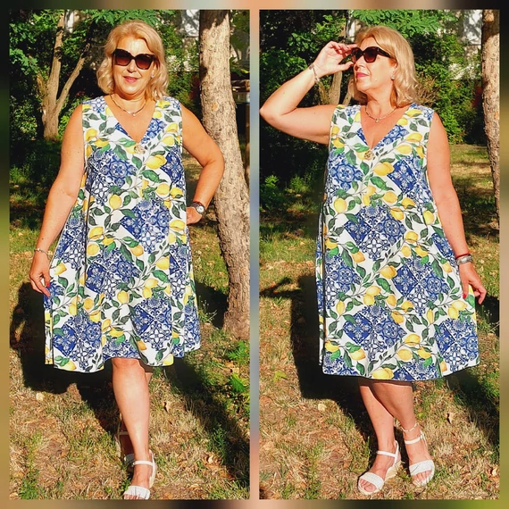 POSITANO ruha - Reneszánsz csempe&citrom mintás - 48-54 méret