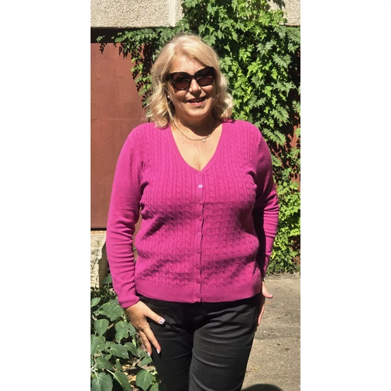 EXCLUSIVE, gombos kardigán - FUXIA - 44-50 méret