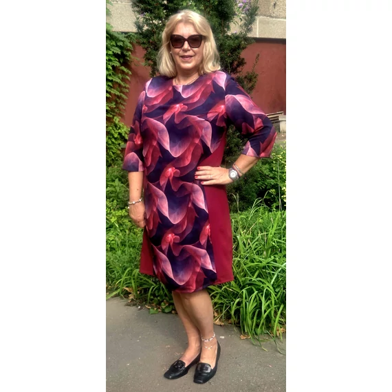 Muszlin betétet, elegáns ruha - BURGUNDI TAVIRÓZSA