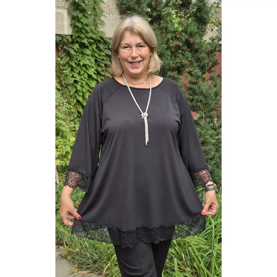 ALKALMI, csipke ujjas&aljú felső - FEKETE - 48-54 méret