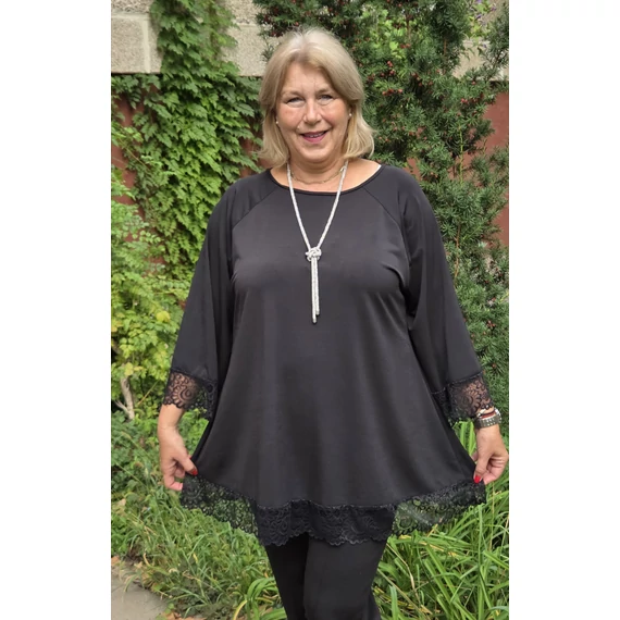 ALKALMI, csipke ujjas&aljú felső - FEKETE - 48-54 méret