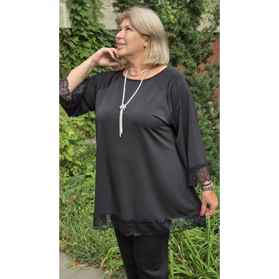ALKALMI, csipke ujjas&aljú felső - FEKETE - 48-54 méret