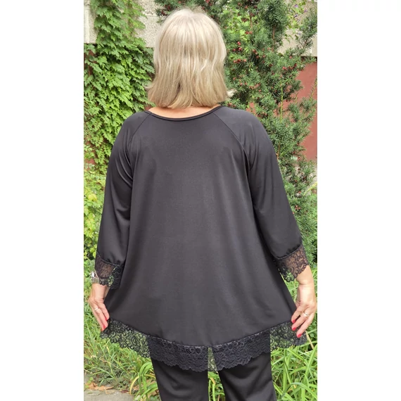 ALKALMI, csipke ujjas&aljú felső - FEKETE - 48-54 méret
