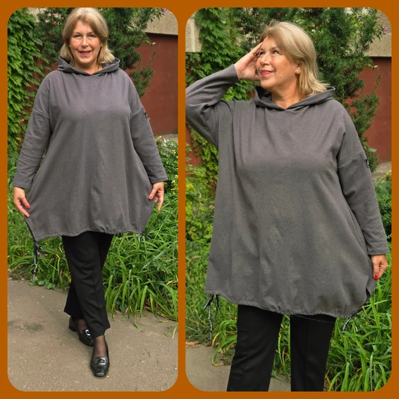 Mikropolár, kapucnis felső - SZÜRKE - 54-60 méret