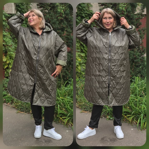 NYOMOTT steppelésű, átmeneti kabát - KHAKI - 54-60 méret