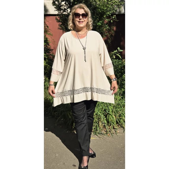 ALKALMI, csipke BETÉTES ujjas&aljú felső - BÉZS - 48-54 méret