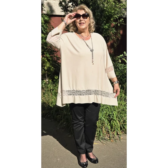 ALKALMI, csipke BETÉTES ujjas&aljú felső - BÉZS - 48-54 méret