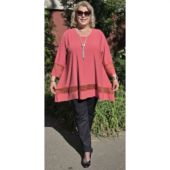 ALKALMI, csipke BETÉTES ujjas&aljú felső - TÉGLA - 48-54 méret