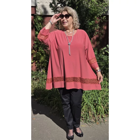 ALKALMI, csipke BETÉTES ujjas&aljú felső - TÉGLA - 48-54 méret