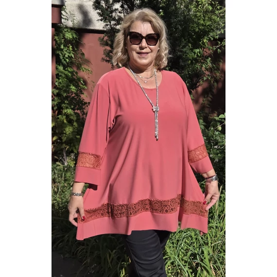 ALKALMI, csipke BETÉTES ujjas&aljú felső - TÉGLA - 48-54 méret