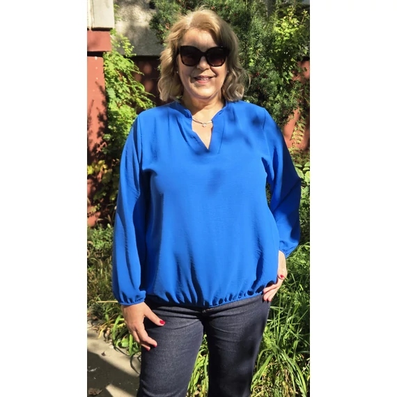 Álló galléros, alul gumis, hosszú ujjas blúz - KIRÁLYKÉK - 44-50-es méret