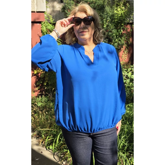 Álló galléros, alul gumis, hosszú ujjas blúz - KIRÁLYKÉK - 44-50-es méret