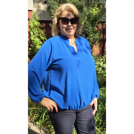 Álló galléros, alul gumis, hosszú ujjas blúz - KIRÁLYKÉK - 44-50-es méret