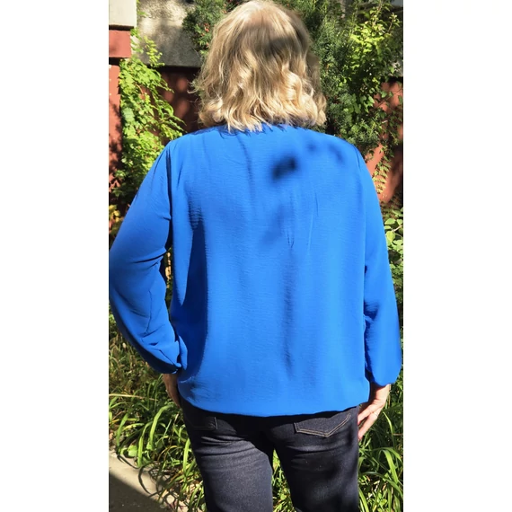 Álló galléros, alul gumis, hosszú ujjas blúz - KIRÁLYKÉK - 44-50-es méret