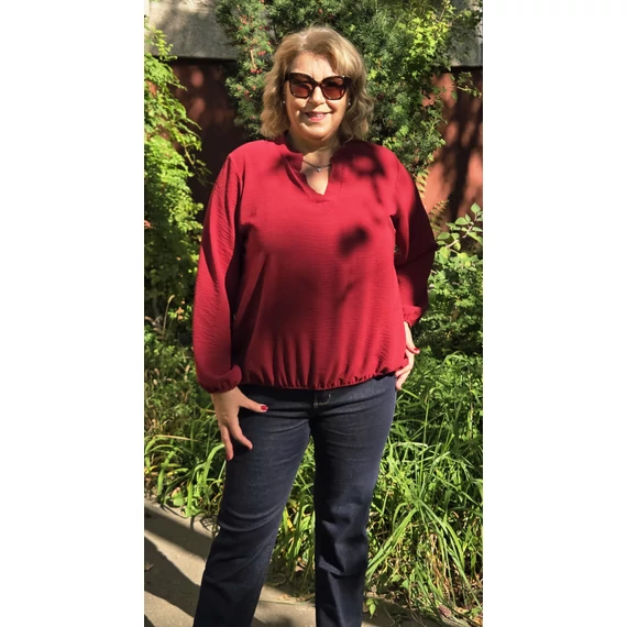 Álló galléros, alul gumis, hosszú ujjas blúz - BORDÓ - 44-50-es méret