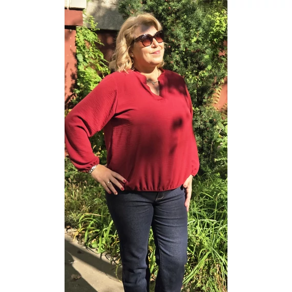 Álló galléros, alul gumis, hosszú ujjas blúz - BORDÓ - 44-50-es méret