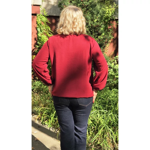 Álló galléros, alul gumis, hosszú ujjas blúz - BORDÓ - 44-50-es méret