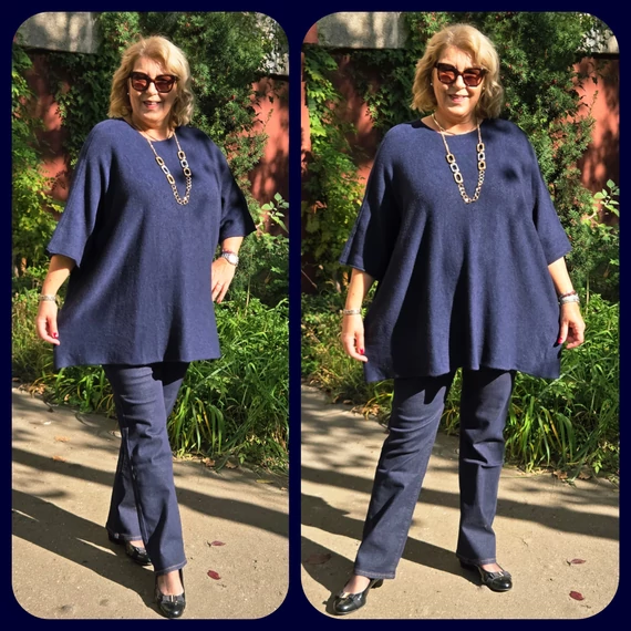 Szimonella, kötött pulóver - SÖTÉTKÉK - 48-54 méret