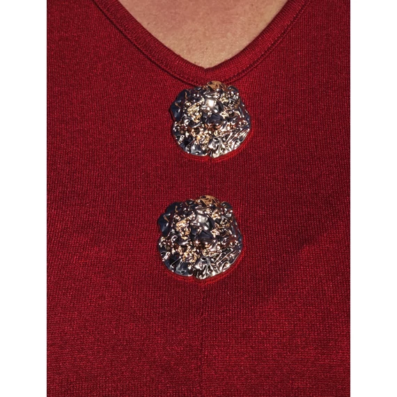 Kötött, dupla ARANY gombos egyberuha - BURGUNDI - 46-52 méret