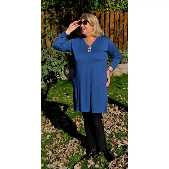 Kötött, dupla ARANY gombos egyberuha - PETROL - 46-52 méret