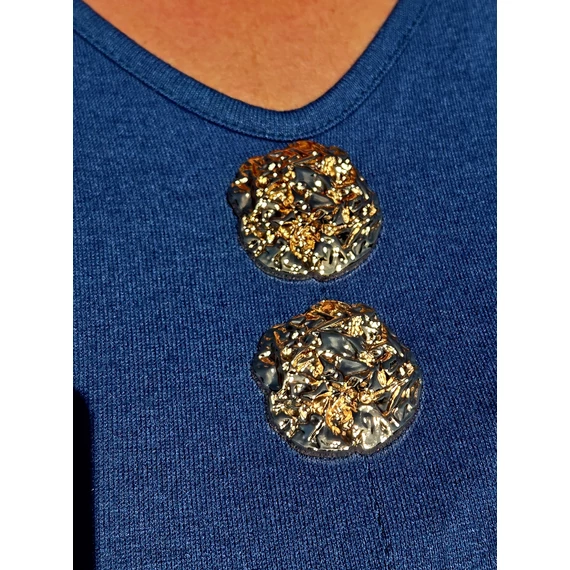 Kötött, dupla ARANY gombos egyberuha - PETROL - 46-52 méret