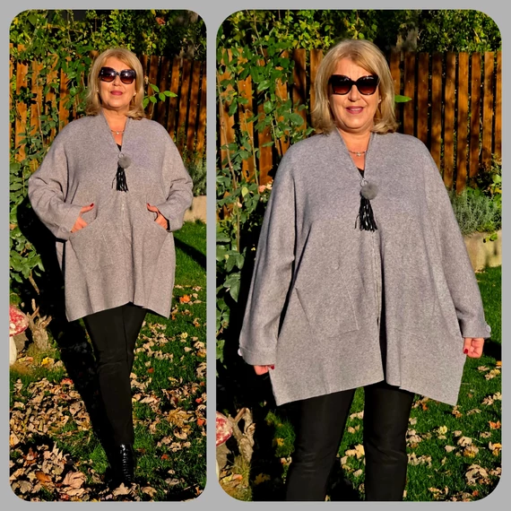 Rojtos & Bojtos elegáns kardigán - SZÜRKE - 50-56 méret