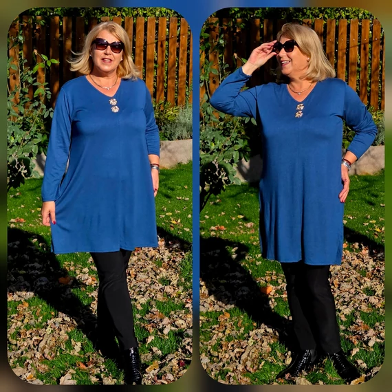 Kötött, dupla ARANY gombos egyberuha - PETROL - 46-52 méret