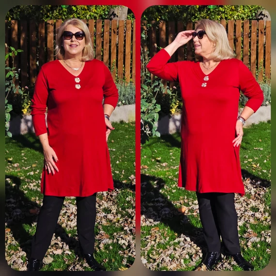 Kötött, dupla ARANY gombos egyberuha - BURGUNDI - 46-52 méret