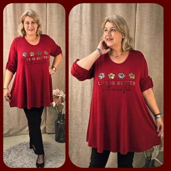 4 ARANY margarétás pulóver - BORDÓ - 48-54 méret