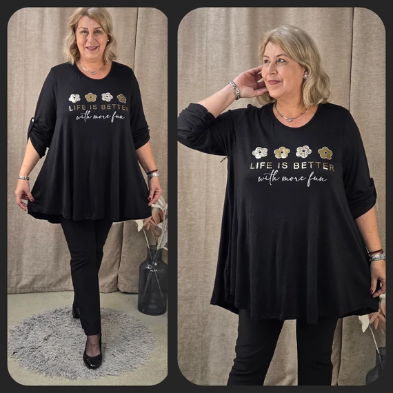 4 ARANY margarétás pulóver - FEKETE - 48-54 méret