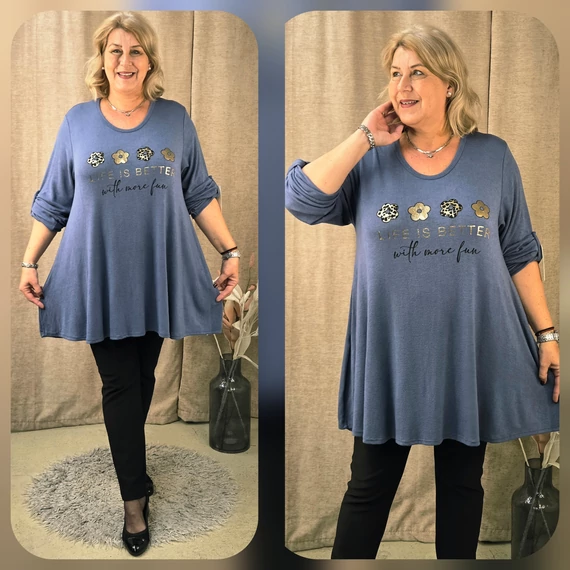 4 ARANY margarétás pulóver - FARMERKÉK - 48-54 méret