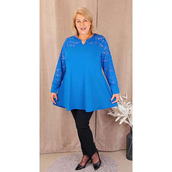 Csipke vállas+hosszú ujjas felső - KIRÁLYKÉK - 48-58 méret