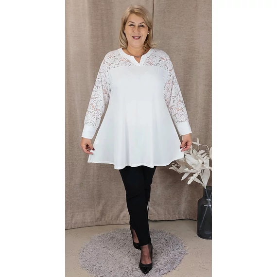 Csipke vállas+hosszú ujjas felső - FEHÉR - 48-58 méret