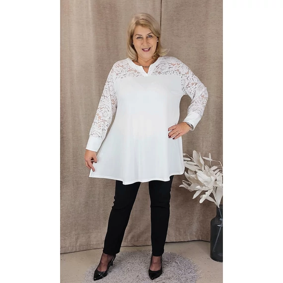 Csipke vállas+hosszú ujjas felső - FEHÉR - 48-58 méret