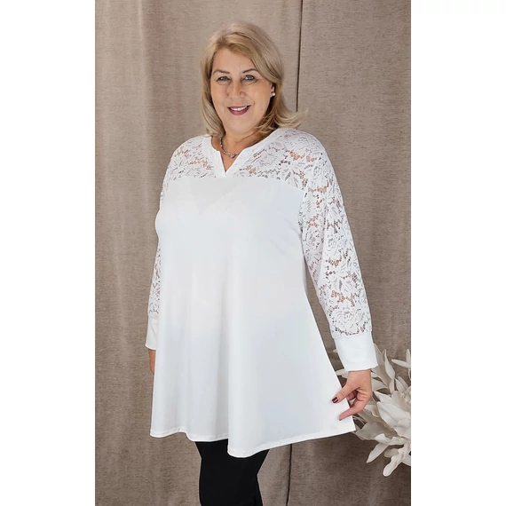 Csipke vállas+hosszú ujjas felső - FEHÉR - 48-58 méret