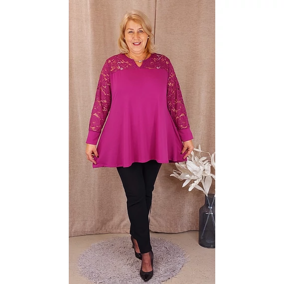 Csipke vállas+hosszú ujjas felső - FUXIA - 48-58 méret