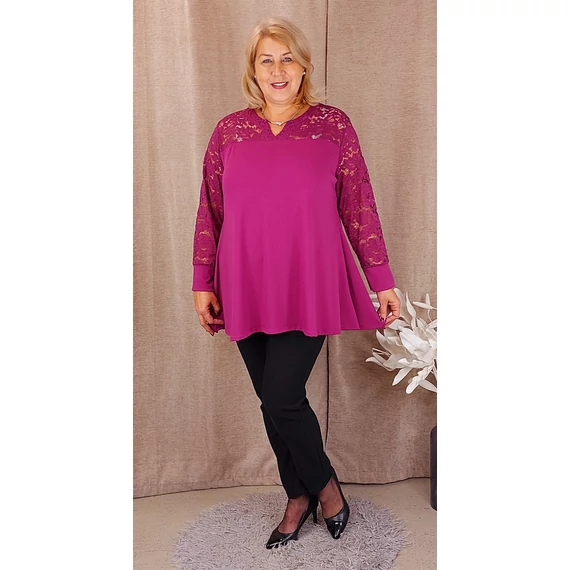 Csipke vállas+hosszú ujjas felső - FUXIA - 48-58 méret