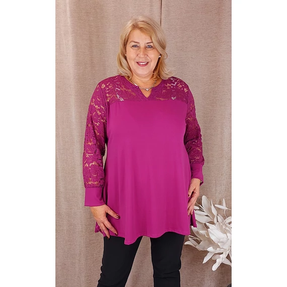 Csipke vállas+hosszú ujjas felső - FUXIA - 48-58 méret