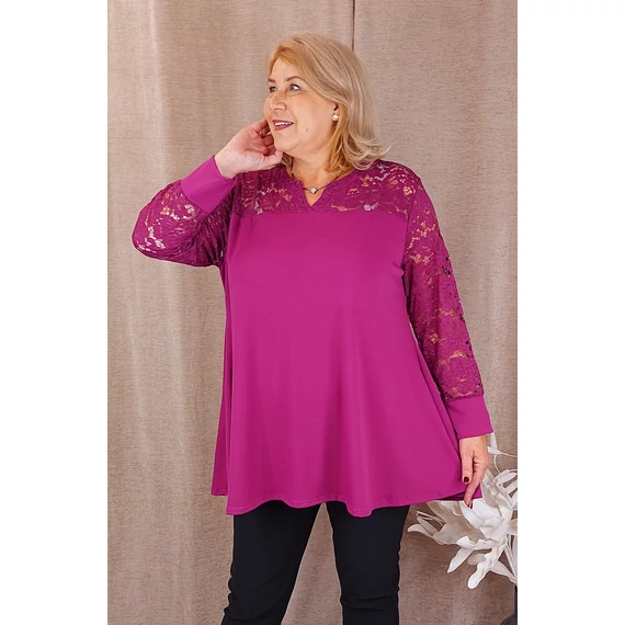 Csipke vállas+hosszú ujjas felső - FUXIA - 48-58 méret
